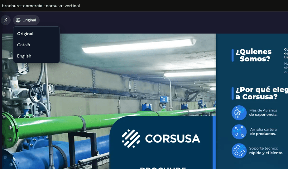 Language selector showing translation options for a flipbook